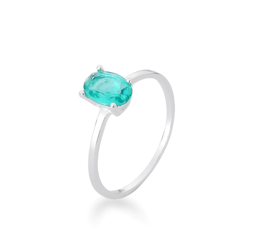 Anel Solitário Pedra Turquesa em Prata 925 – Delicadeza e Elegância